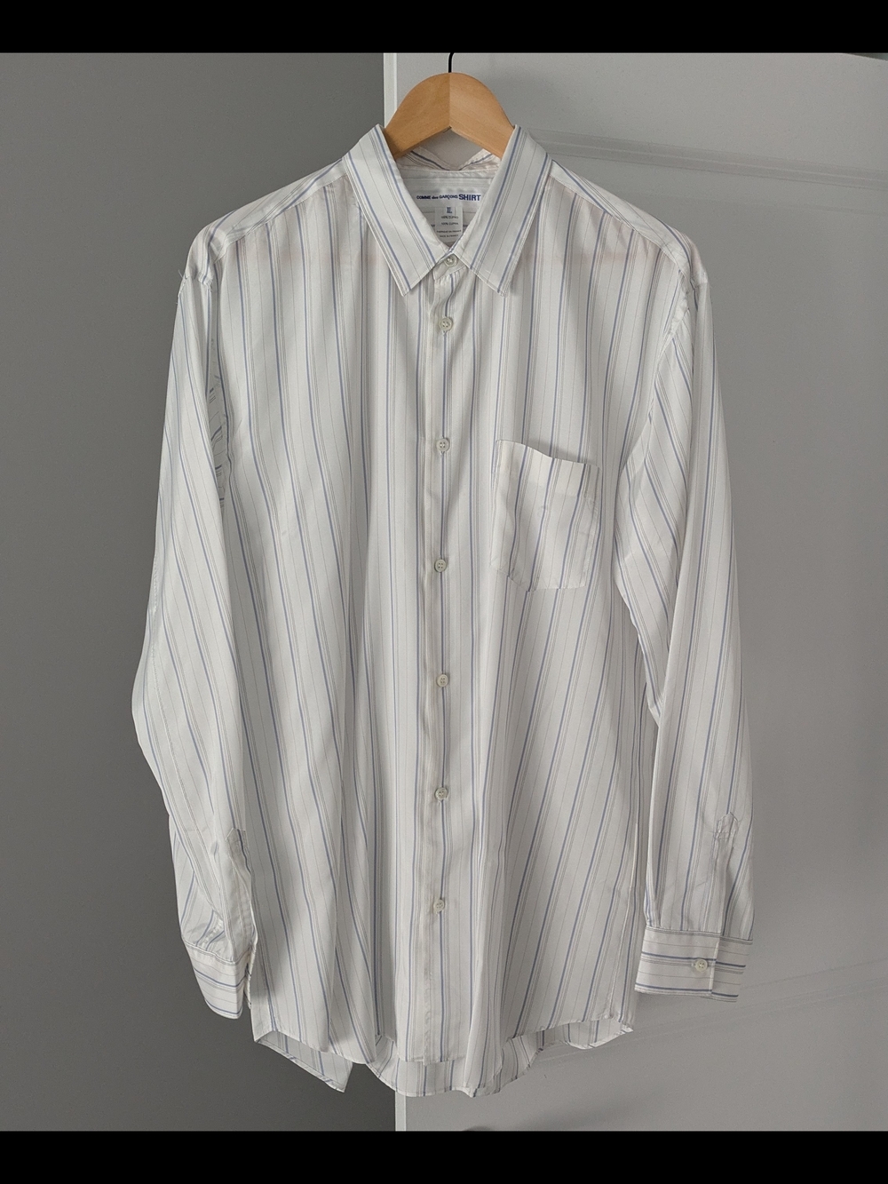 Comme Des Garçons SHIRT XL Cupro- White with Light Blue Stripes